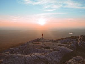 Preview wallpaper mountains, dawn, silhouette, fog, peak, loneliness