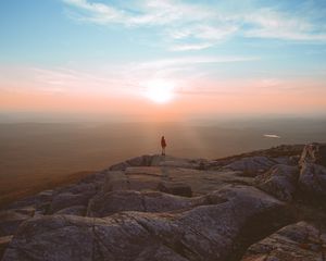 Preview wallpaper mountains, dawn, silhouette, fog, peak, loneliness