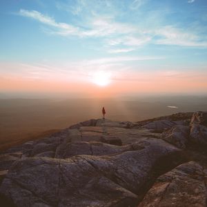 Preview wallpaper mountains, dawn, silhouette, fog, peak, loneliness