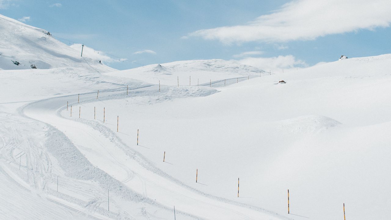 Wallpaper mountains, descent, ski slope, snow, winding