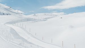 Preview wallpaper mountains, descent, ski slope, snow, winding