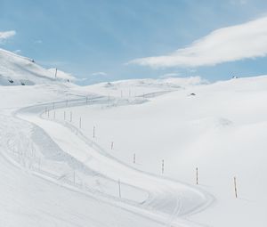 Preview wallpaper mountains, descent, ski slope, snow, winding