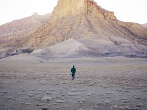 Preview wallpaper mountains, desert, man, loneliness, nature