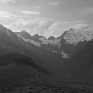 Preview wallpaper mountains, distance, sky, black and white