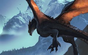 Preview wallpaper dragon, mountains, fantasy, art, cartoon