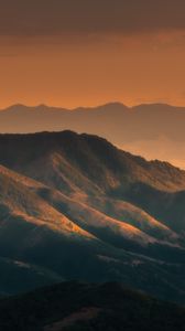 Preview wallpaper mountains, dusk, fog, landscape, evening