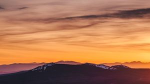 Preview wallpaper mountains, field, sky, sunset