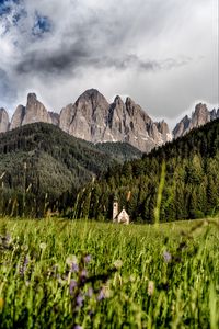 Preview wallpaper mountains, field, structure, grass, italy