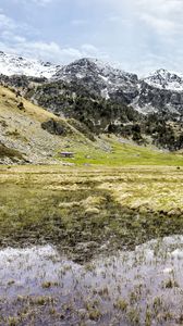 Preview wallpaper mountains, field, water, nature