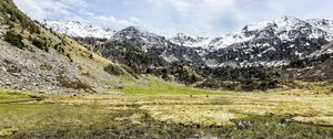 Preview wallpaper mountains, field, water, nature