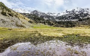 Preview wallpaper mountains, field, water, nature