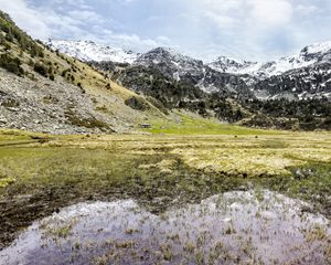 Preview wallpaper mountains, field, water, nature