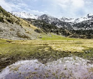 Preview wallpaper mountains, field, water, nature