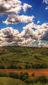 Preview wallpaper mountains, fields, clouds, shadows, agriculture