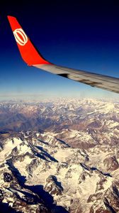 Preview wallpaper mountains, flight, ridge, height, wing, plane, red