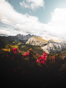 Preview wallpaper mountains, flowers, clouds, peaks, height