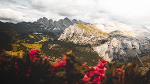 Preview wallpaper mountains, flowers, clouds, peaks, height