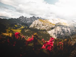 Preview wallpaper mountains, flowers, clouds, peaks, height