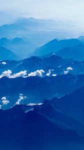 Preview wallpaper mountains, fog, aerial view, clouds, sky, blue