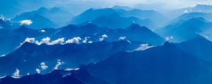 Preview wallpaper mountains, fog, aerial view, clouds, sky, blue