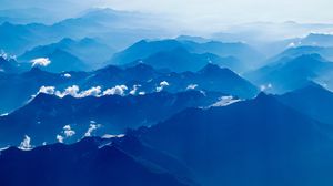 Preview wallpaper mountains, fog, aerial view, clouds, sky, blue