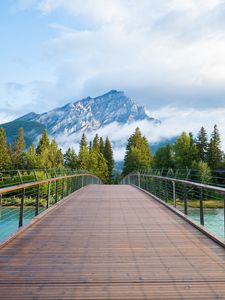 Preview wallpaper mountains, fog, bridge, distance, forest