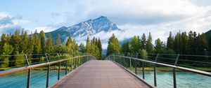 Preview wallpaper mountains, fog, bridge, distance, forest