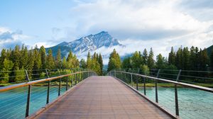 Preview wallpaper mountains, fog, bridge, distance, forest