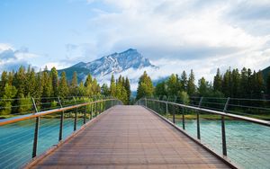 Preview wallpaper mountains, fog, bridge, distance, forest