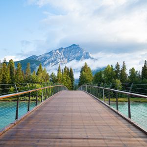 Preview wallpaper mountains, fog, bridge, distance, forest