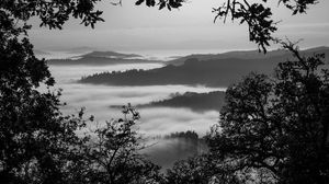Preview wallpaper mountains, fog, bw, landscape