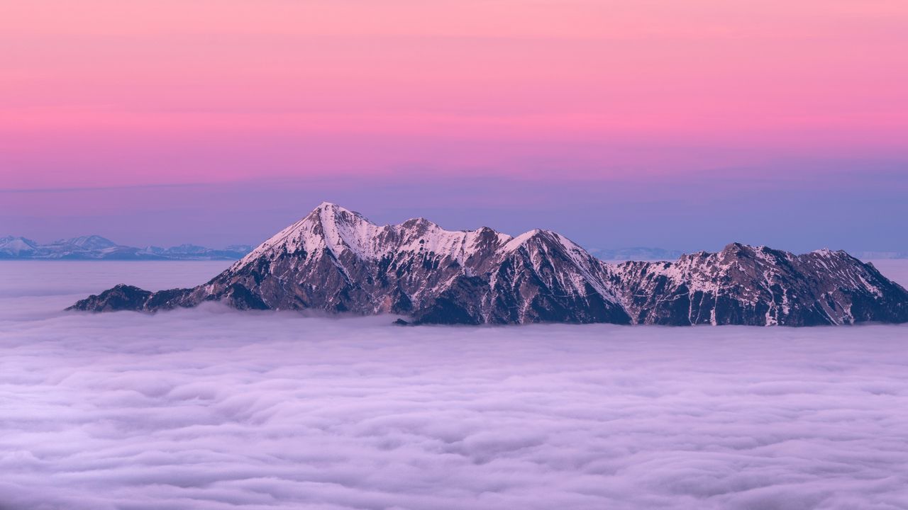 Wallpaper mountains, fog, clouds, peaks