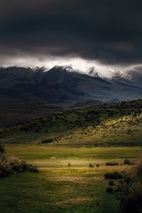 Preview wallpaper mountains, fog, clouds, top, grass, landscape