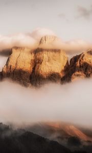 Preview wallpaper mountains, fog, clouds, monte pelmo, dolomites, italy