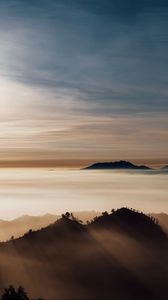 Preview wallpaper mountains, fog, clouds, peaks, indonesia