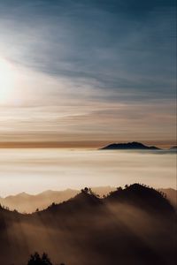 Preview wallpaper mountains, fog, clouds, peaks, indonesia