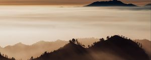 Preview wallpaper mountains, fog, clouds, peaks, indonesia