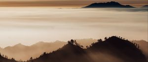 Preview wallpaper mountains, fog, clouds, peaks, indonesia