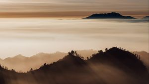 Preview wallpaper mountains, fog, clouds, peaks, indonesia