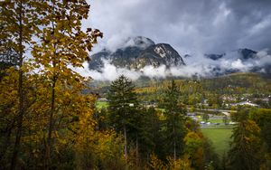 Preview wallpaper mountains, fog, clouds, trees, nature