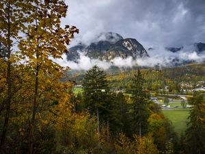 Preview wallpaper mountains, fog, clouds, trees, nature