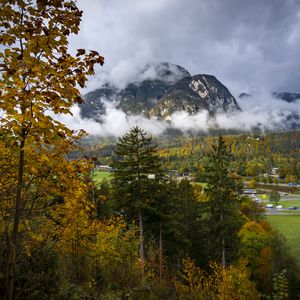 Preview wallpaper mountains, fog, clouds, trees, nature