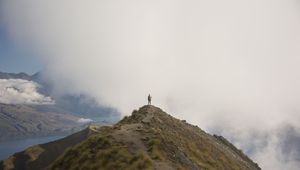 Preview wallpaper mountains, fog, clouds, loneliness, freedom