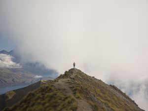 Preview wallpaper mountains, fog, clouds, loneliness, freedom