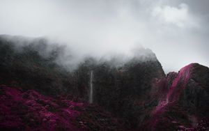 Preview wallpaper mountains, fog, clouds, trees, vegetation, landscape