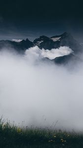 Preview wallpaper mountains, fog, clouds, peaks, height