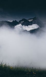 Preview wallpaper mountains, fog, clouds, peaks, height