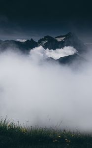 Preview wallpaper mountains, fog, clouds, peaks, height