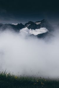 Preview wallpaper mountains, fog, clouds, peaks, height