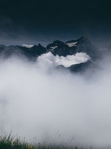 Preview wallpaper mountains, fog, clouds, peaks, height